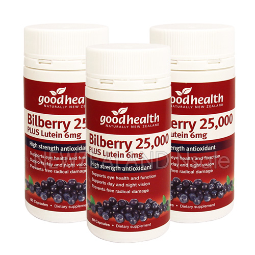 굿헬스 빌베리 25,000mg + 루테인 6mg  60캡슐 3통