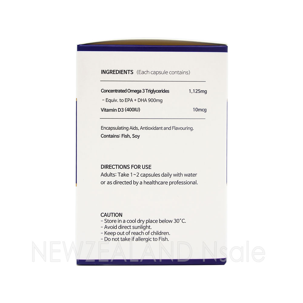 (엔세일 단독브랜드)비앤퓨어 프리미엄 rTG 오메가3 원어데이 900mg +비타민D 60캡슐 3통